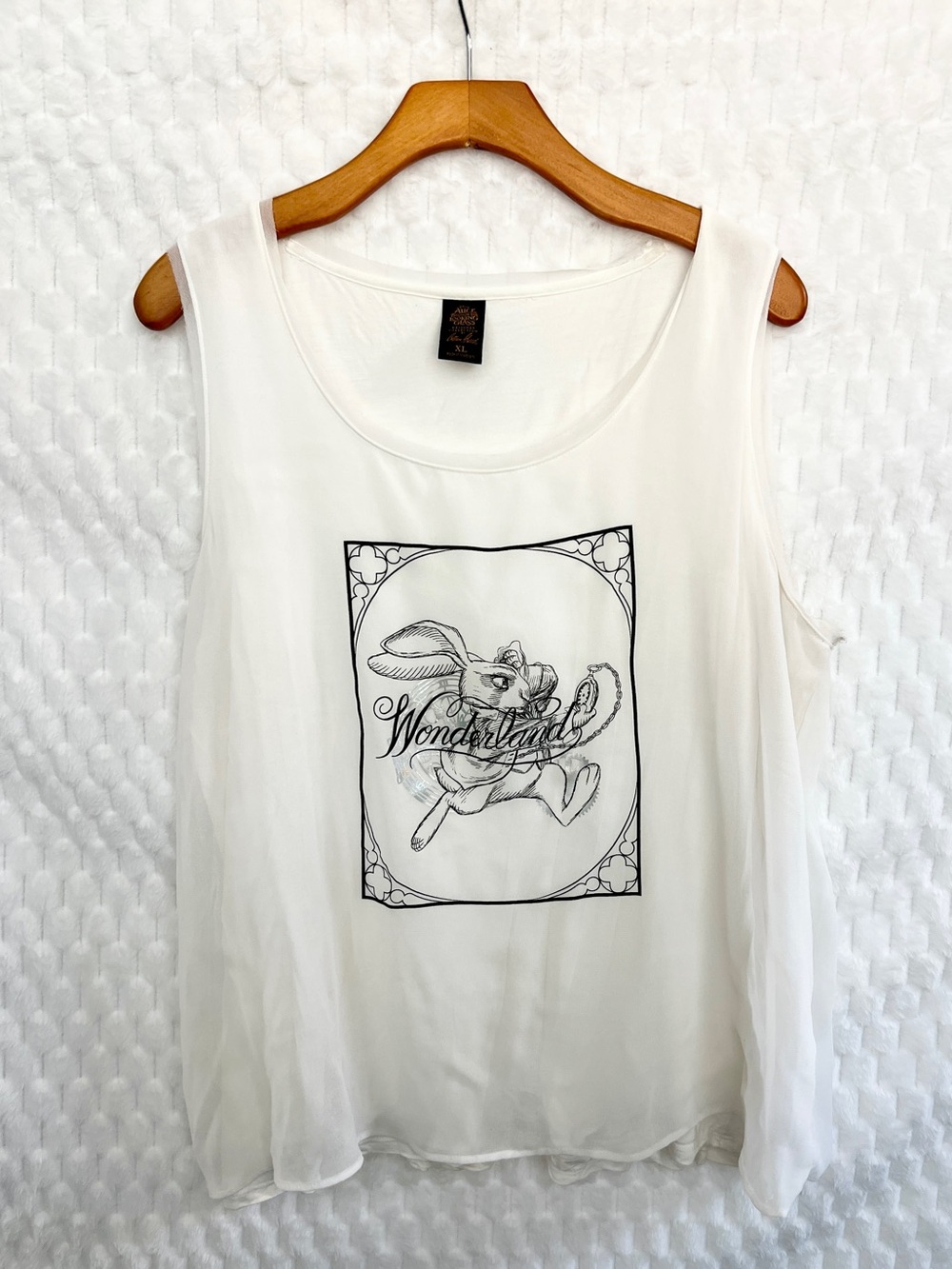 Disney White Alice in Wonderland Rabbit Sheer Overlay Flowy Tank Size XL